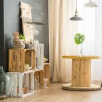 DIY furniture from wooden boxes in trendy eco cafe