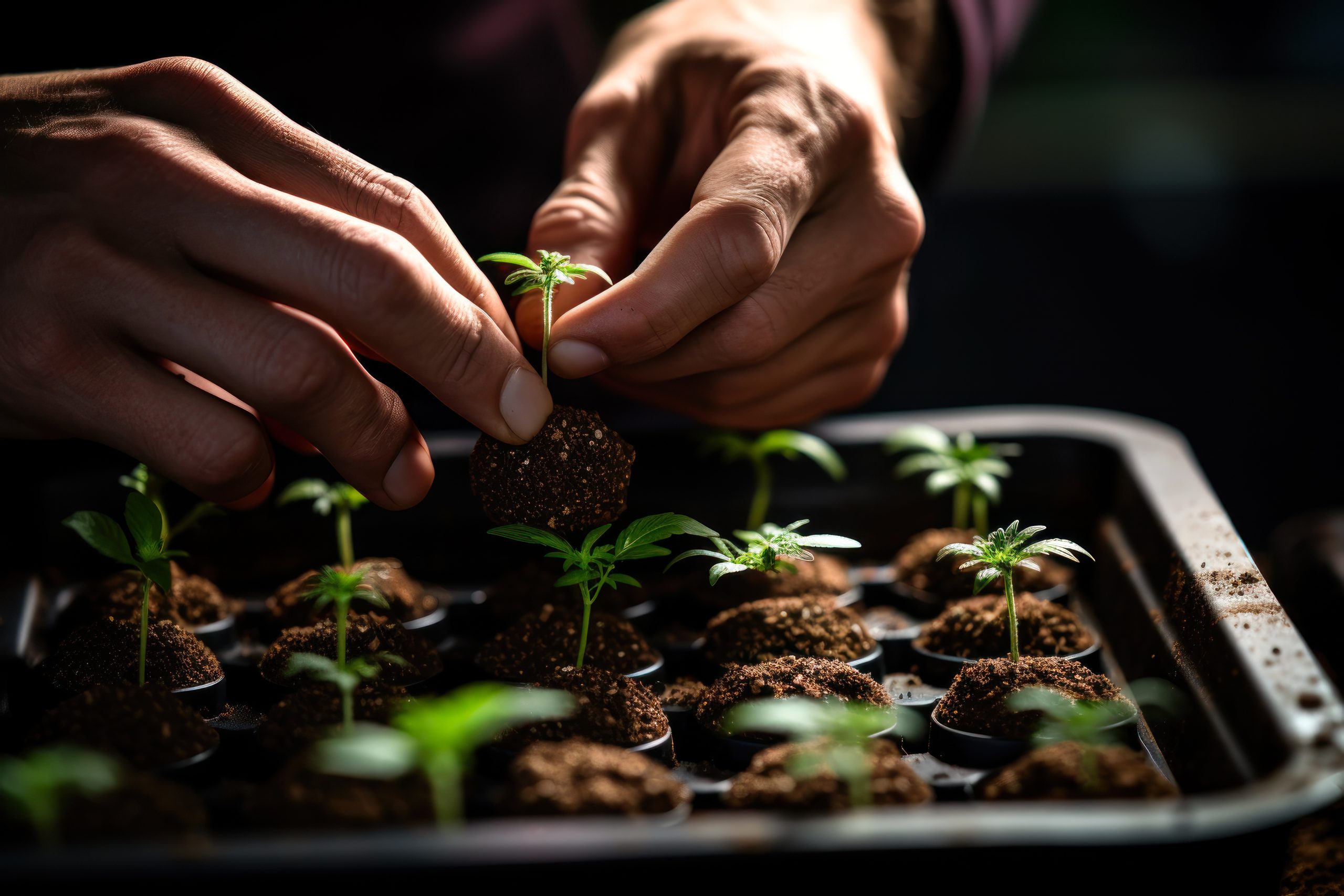 sprouting marijuana sprouts, small cannabis plant generative ai.